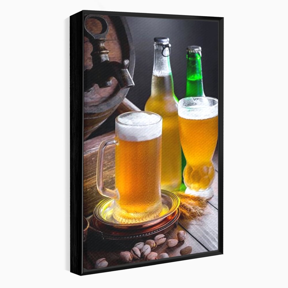 Tablou canvas cu tablou canvas cu halba de bere, in rama de aluminiu negru